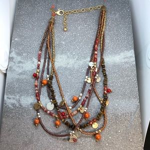 Multi Strand Glass and Metal Charm Necklace